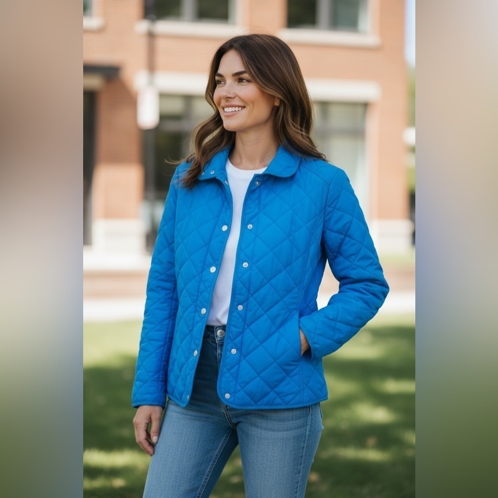 ⛱️🔥Ralph Lauren - Blue Quilted Snap Front Jacket - L - Picture 1 of 4